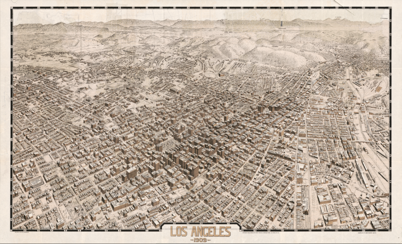 Los Angeles, California - 1909 Bird's Eye View Map