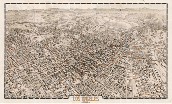 Los Angeles, California - 1909 Bird's Eye View Map