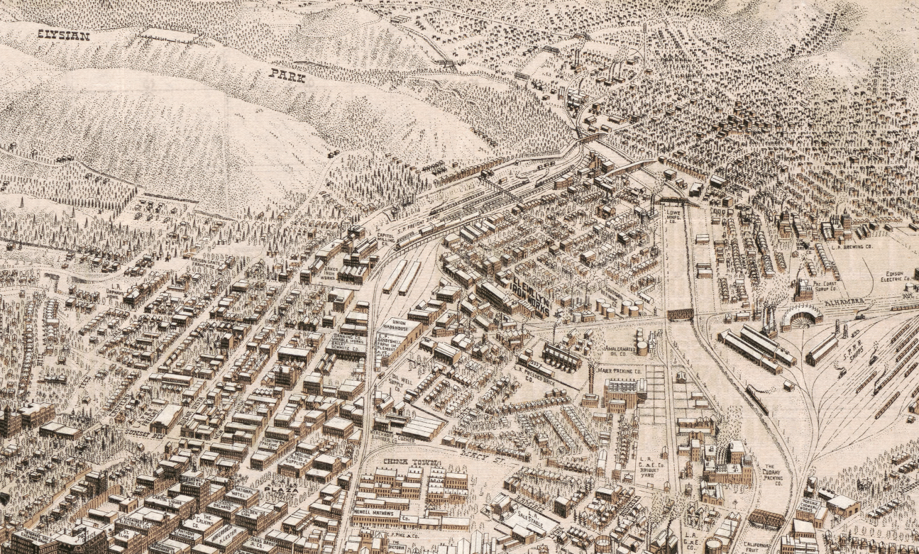 Los Angeles, California - 1909 Bird's Eye View Map