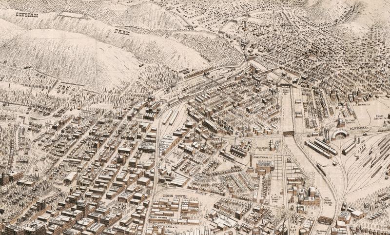 Los Angeles, California - 1909 Bird's Eye View Map