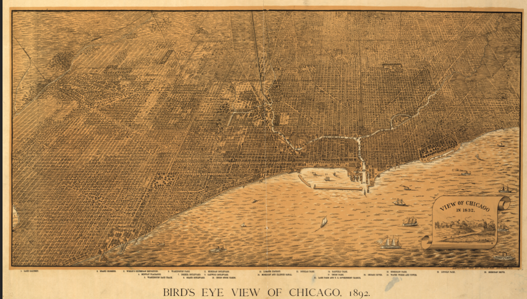 Chicago, Illinois - 1892 Bird's Eye View Map