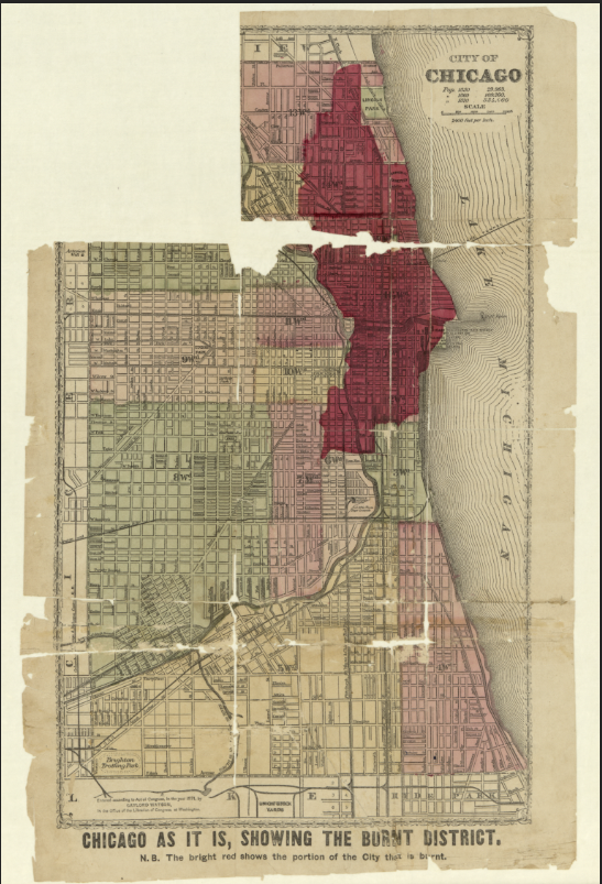 Chicago, Illinois - 1871 Fire Map