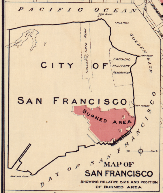 San Francisco, California - 1908 Fire and Reconstruction Map
