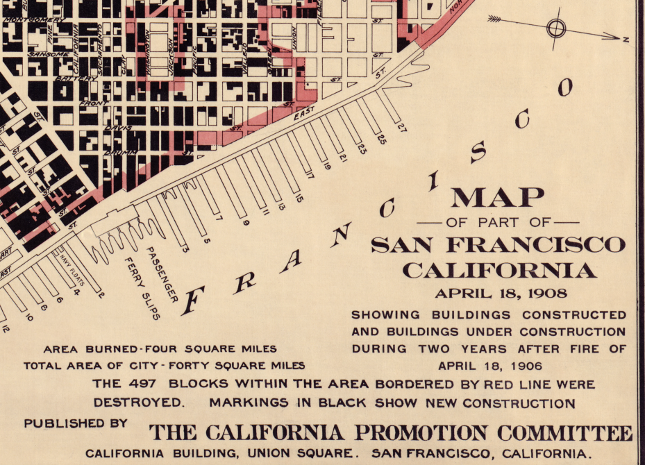 San Francisco, California - 1908 Fire and Reconstruction Map