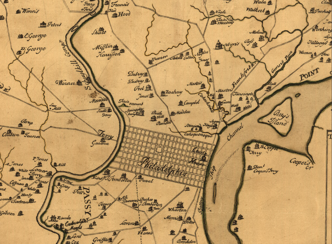Philadelphia, Pennsylvania - 1752 Map with State House View