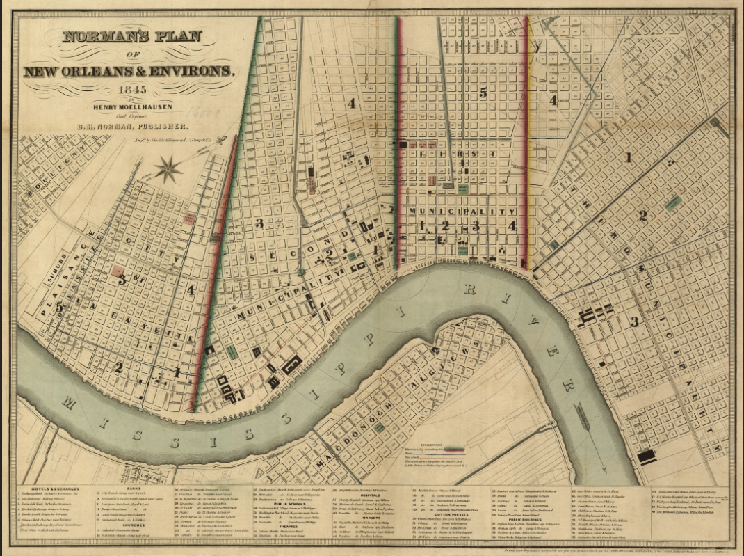 New Orleans, Louisiana – 1845 Norman’s Plan of New Orleans & Environs