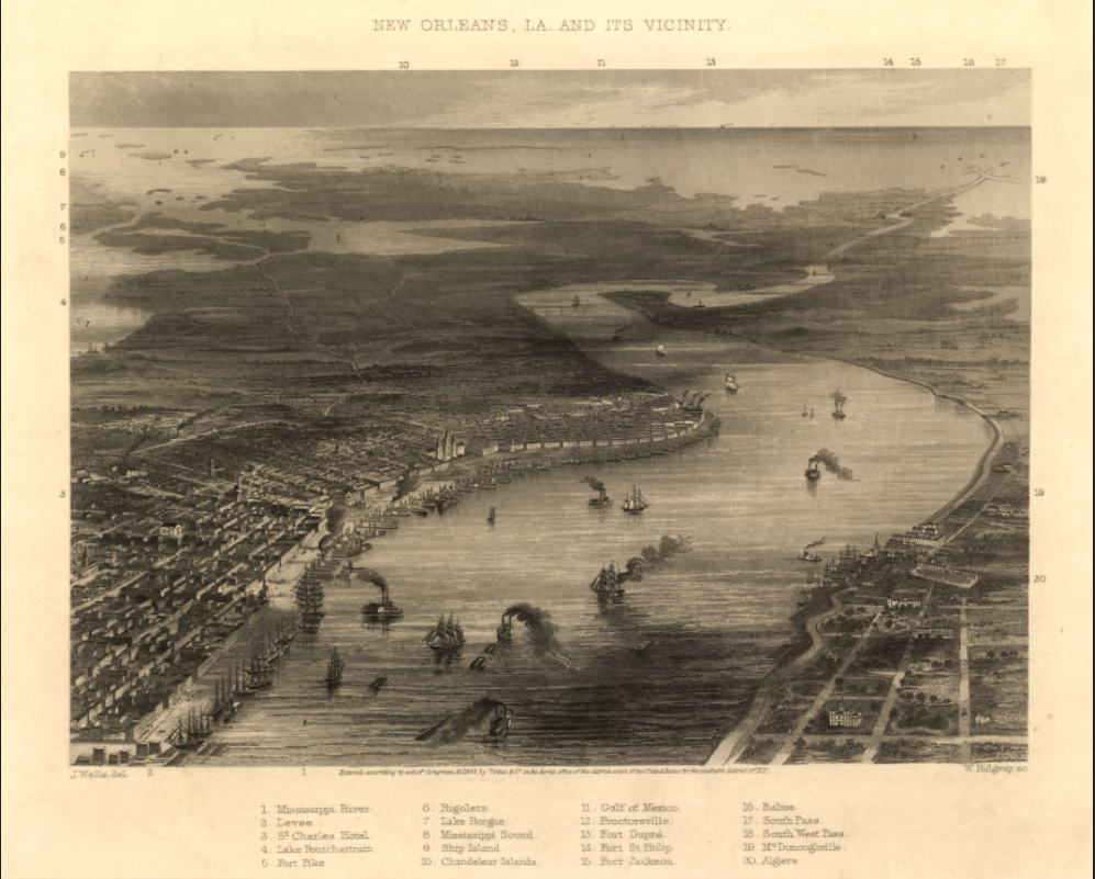 New Orleans, Louisiana – 1863 Bird’s-Eye View Map