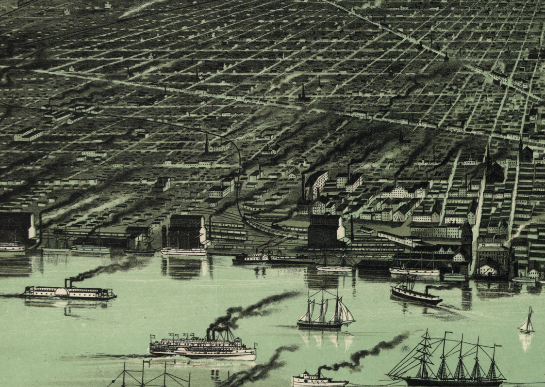 Detroit, Michigan – 1889 Bird’s Eye View Map