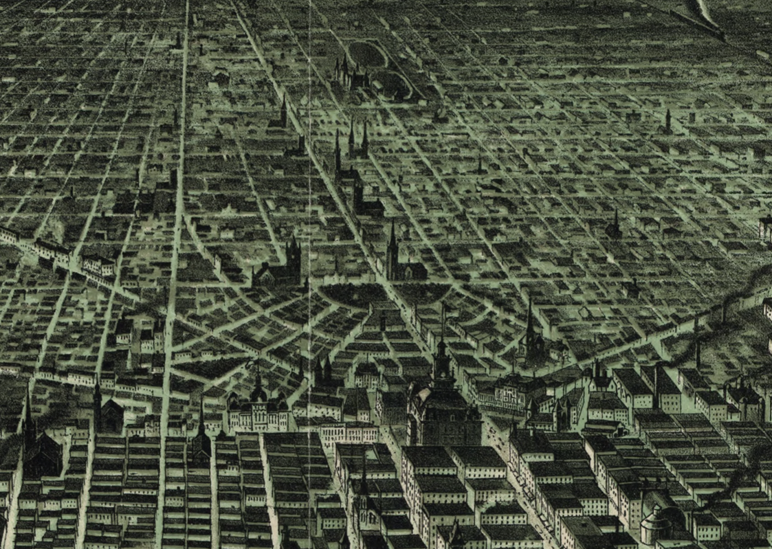 Detroit, Michigan – 1889 Bird’s Eye View Map