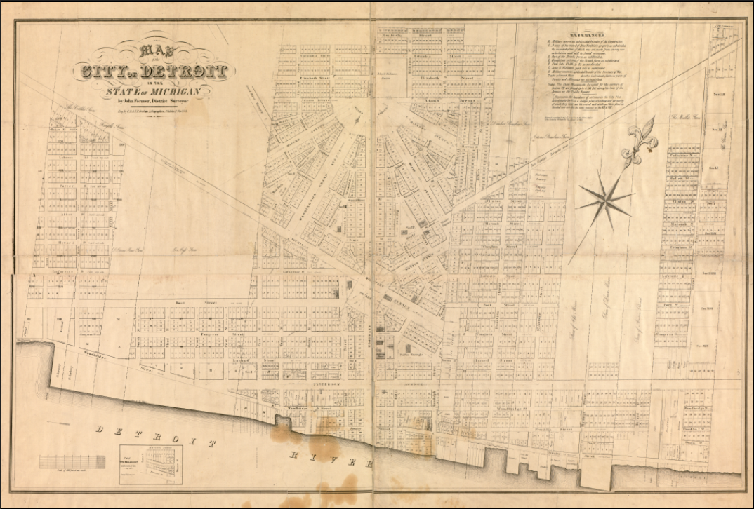 Detroit, Michigan – 1835 City Plan Map