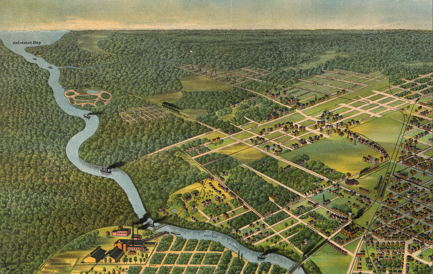 Houston, Texas – 1891 Bird’s Eye View City Map