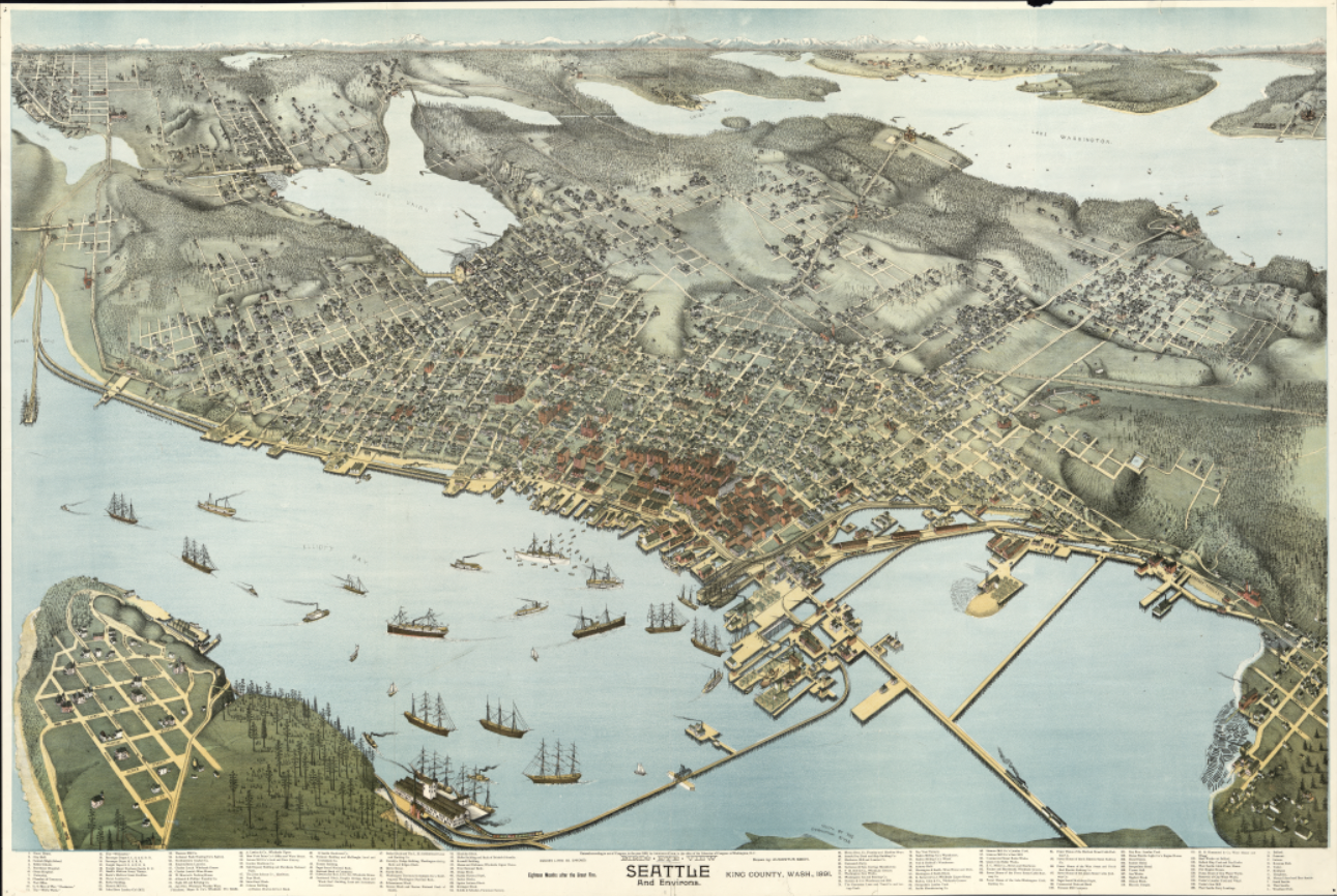 Seattle, Washington – 1891 Bird’s Eye View Map