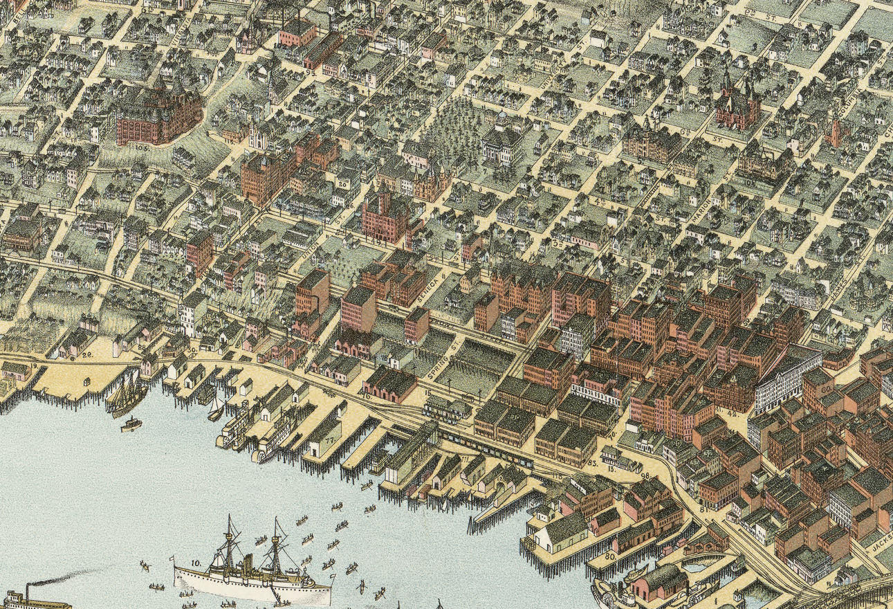 Seattle, Washington – 1891 Bird’s Eye View Map
