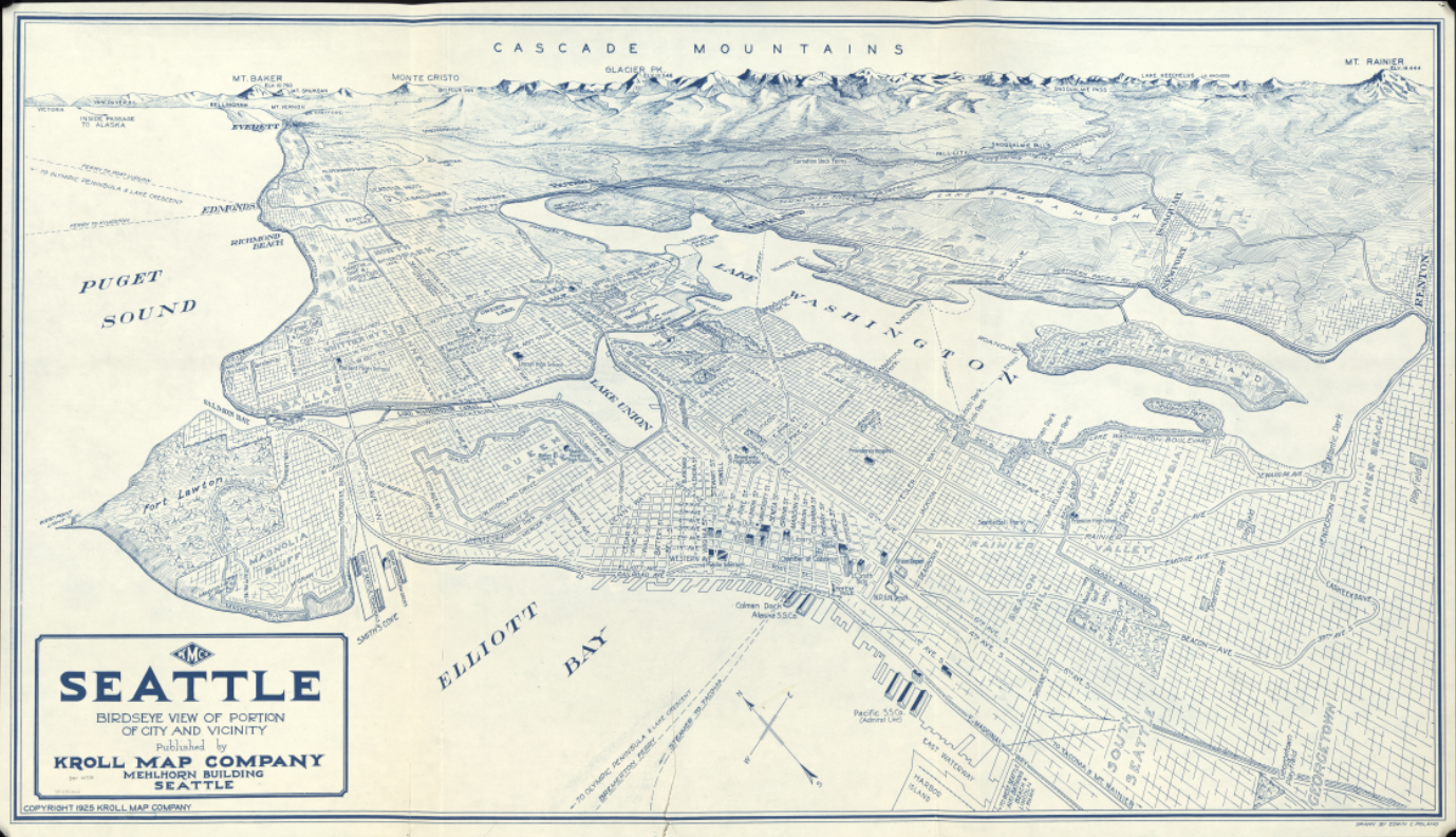 Seattle, Washington – 1925 Bird’s Eye View Map