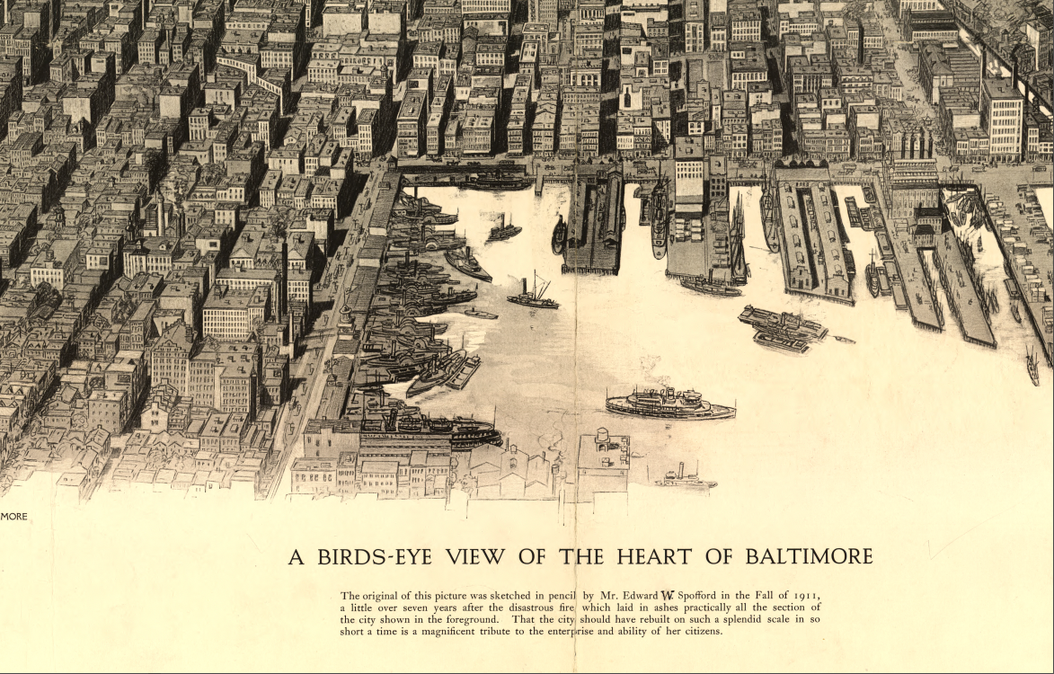 Baltimore, Maryland – Bird’s-Eye View of the Heart of Baltimore Map