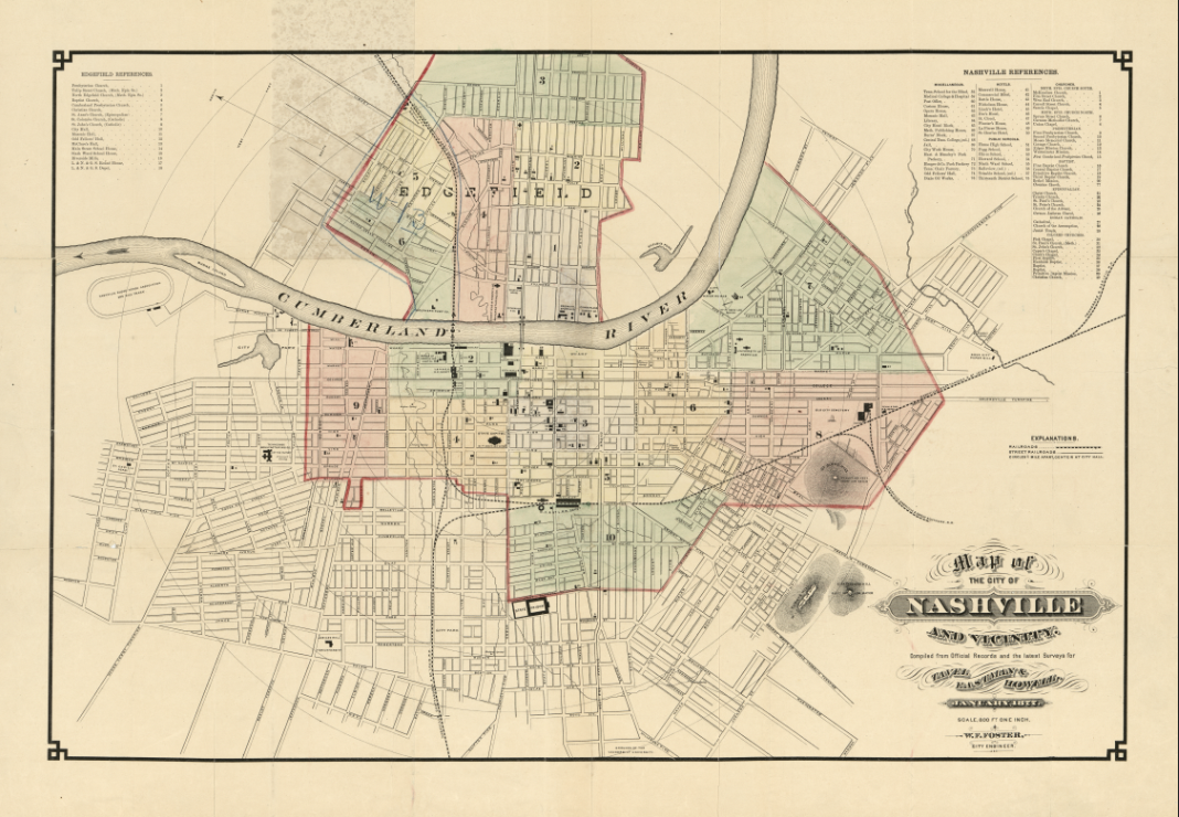 Nashville, Tennessee – 1877 City and Vicinity Map