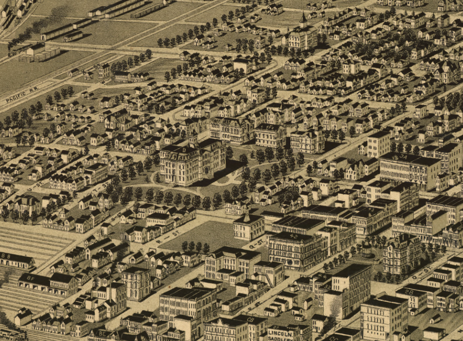 Lincoln, Nebraska – 1889 Panoramic Bird’s-Eye View of the State Capitol and University