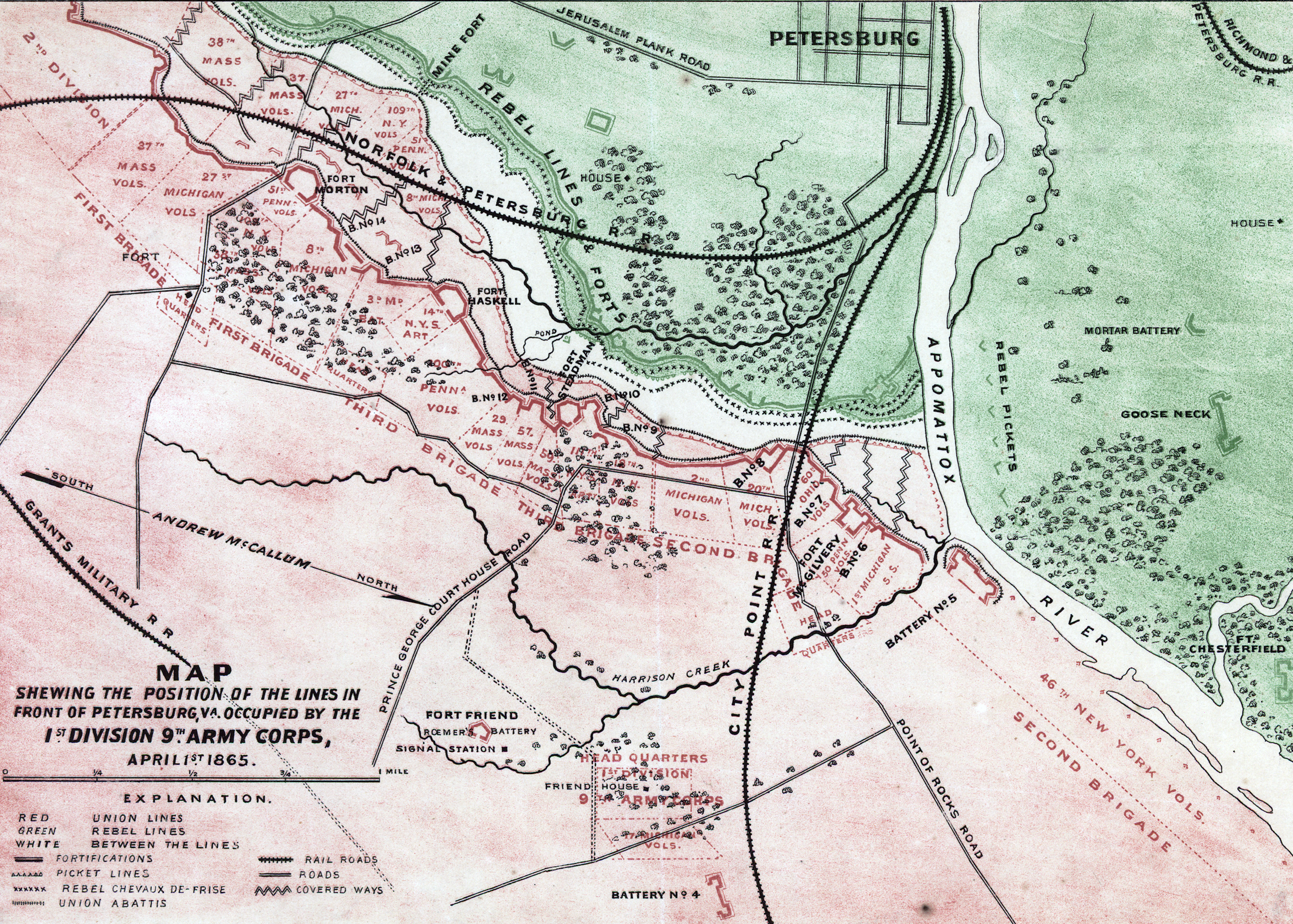 Petersburg, Virginia – April 1, 1865 Siege Lines Battle Map