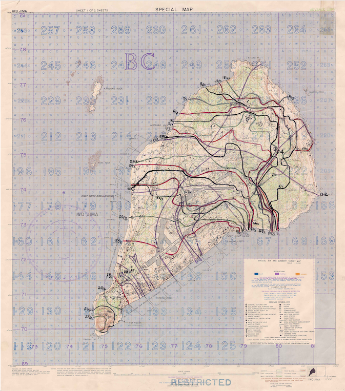 Iwo Jima, Japan – 1945 Front Line Progression Battle Map