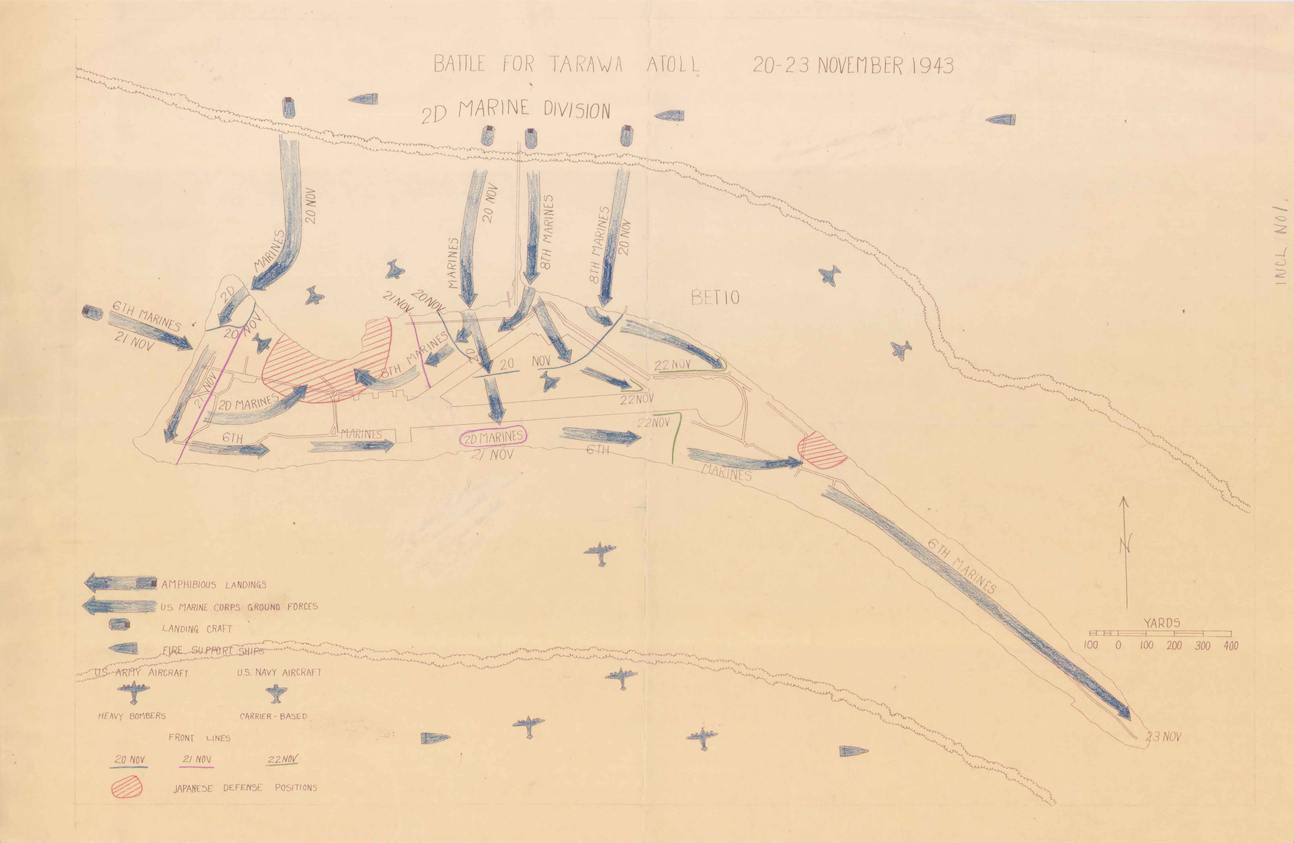 Battle of Tarawa – Betio Island, November 20–23, 1943 Naval & Amphibious Battle Map