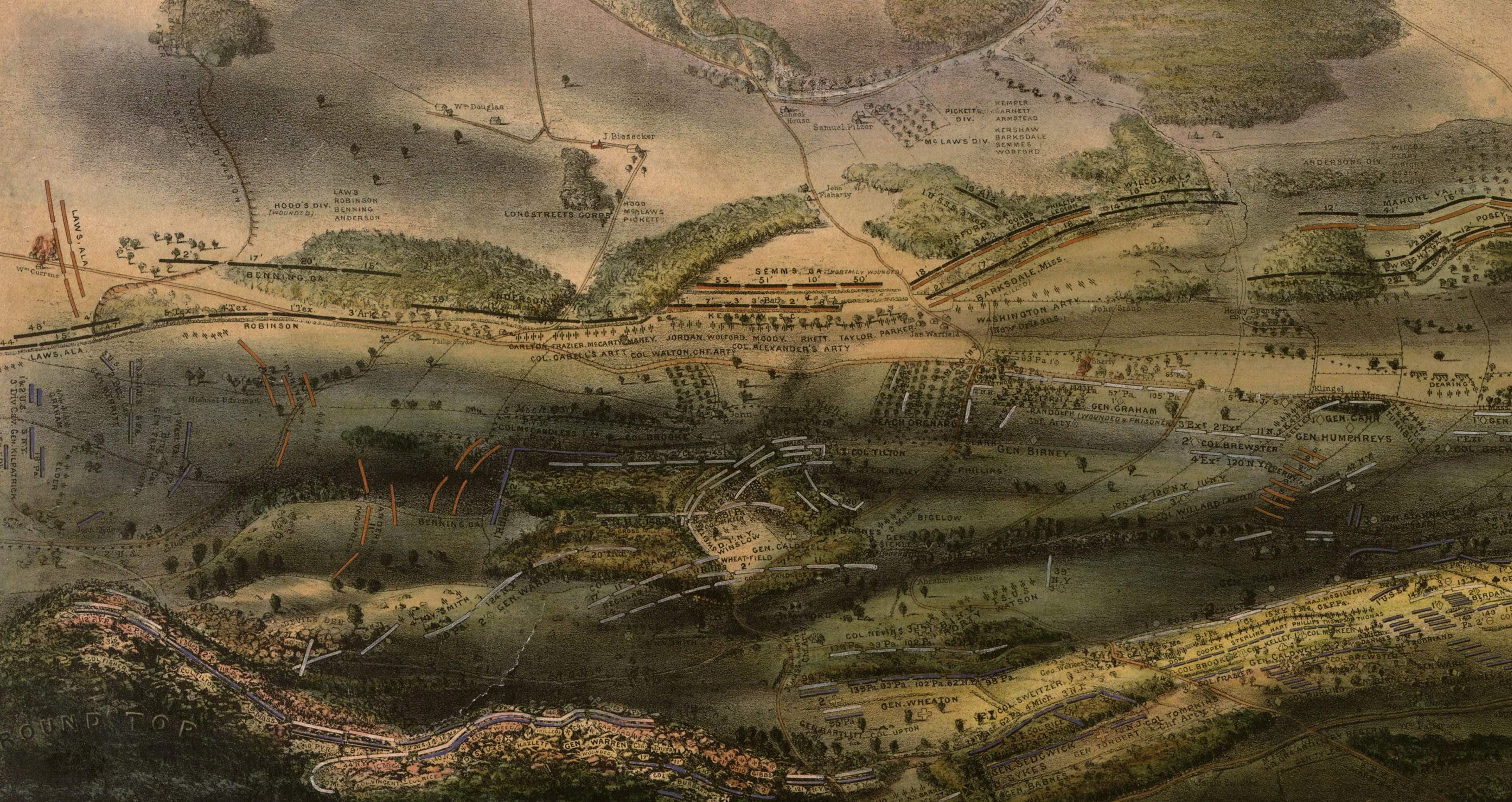 Battle Archives Map Gettysburg 1863 Birds Eye View Battle Map