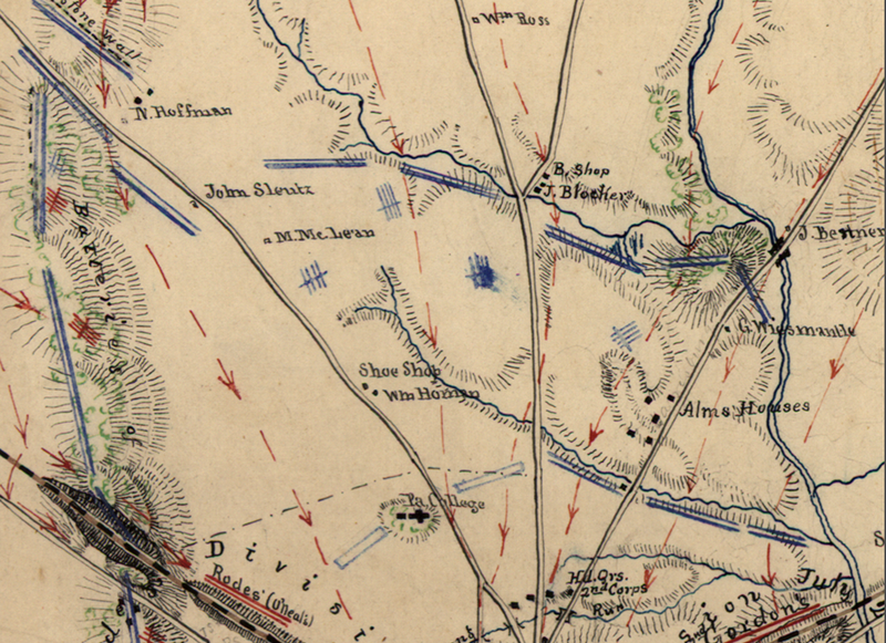 Gettysburg Confederate Map with Movements Battle Map