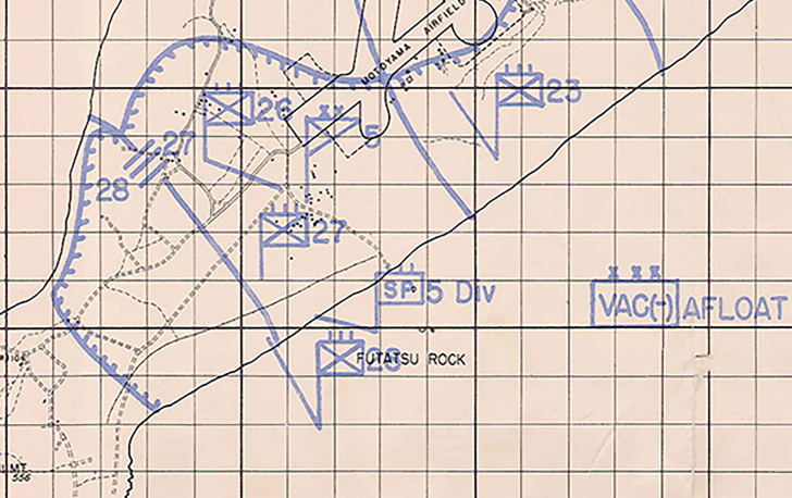 Iwo Jima, Japan – 1945 Assault First Day Situation Battle Map