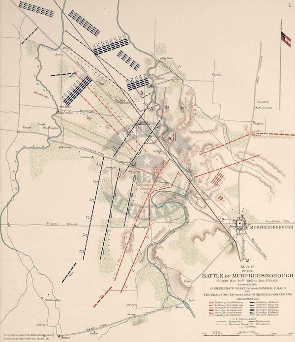 Battle Archives Map Murfreesborough, Tennessee #1