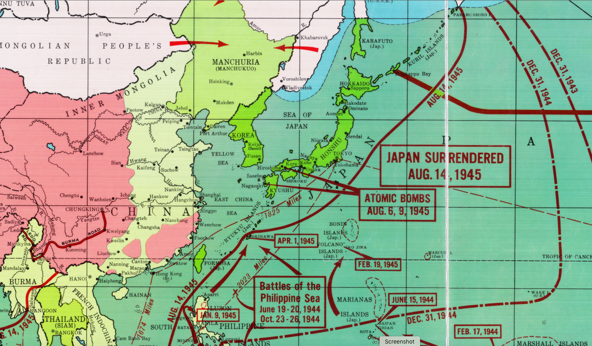 Pacific Theater of Operations Color Battle Map