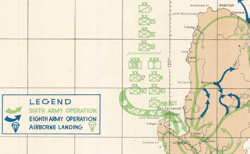 Battle Archives Map Philippines 1944-1945 with Sixth and Eighth Armies