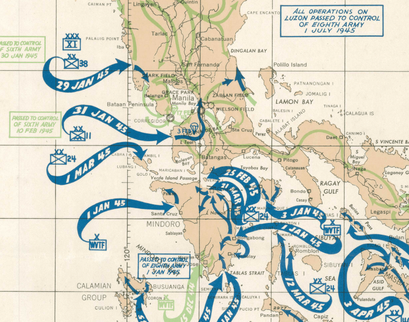 Battle Archives Map Philippines 1944-1945 with Sixth and Eighth Armies